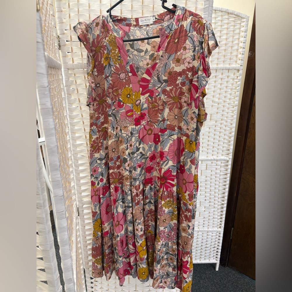 Pink and Red Flutter Sleeve V-Neck Sundress